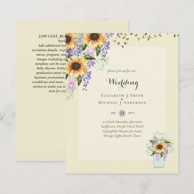 CONVITES ORÇAMENTAIS DE CASAMENTO - Girassóis Russ (Frente/Verso)