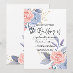 Convites Orçamento Aquarela Floral Dourado Azul e Rosa