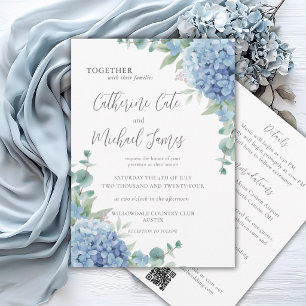 Convites Orçamento Azul Hortênsia Floral Casamento Elegante