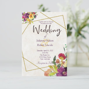 Convites Orçamento Burgundy e floral amarelo casamento 