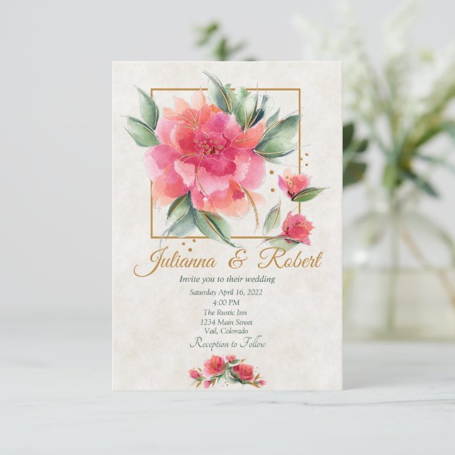 Convites Orçamento de casamento encantador jardim de rosas (Em pé/Frente)
