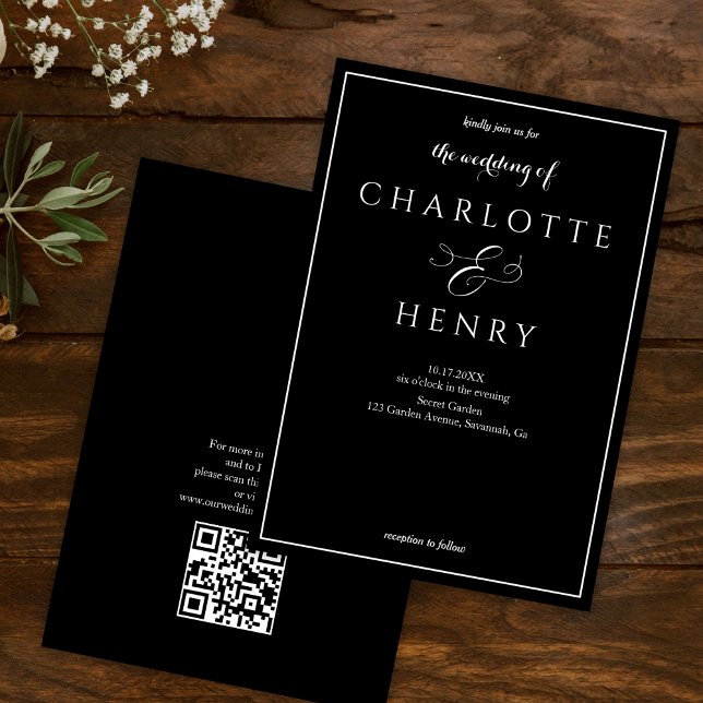 Convites Orçamento Elegante Casamento de Código Qr Preto (Criador carregado)