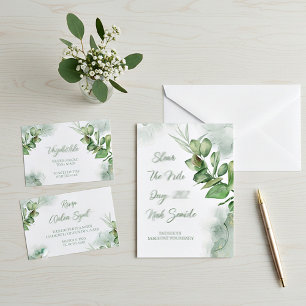 Convites Orçamento em branco aguarela verde casamento