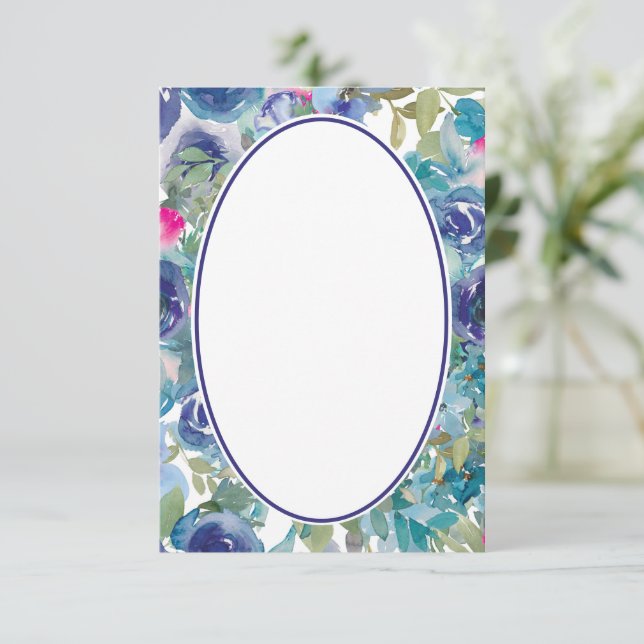 Convites Orçamento em branco Casamento floral aquarela azul (Em pé/Frente)