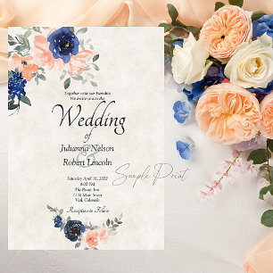 Convites Orçamento em branco Casamento floral em rosa e azu