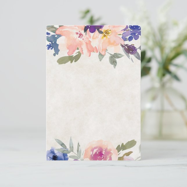 Convites Orçamento em branco casamento floral laranja e azu (Em pé/Frente)