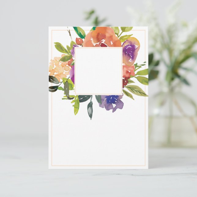 Convites Orçamento em branco Casamento floral laranja e rox (Em pé/Frente)