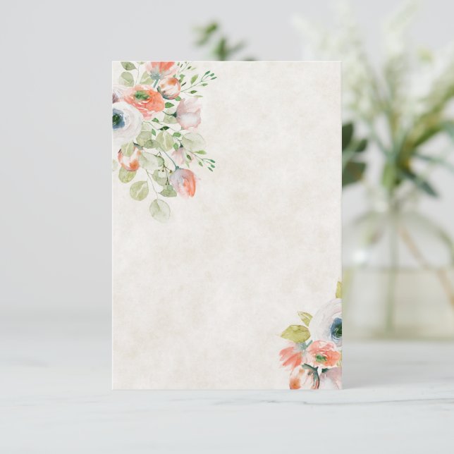 Convites Orçamento em branco Casamento floral rosa e azul (Em pé/Frente)