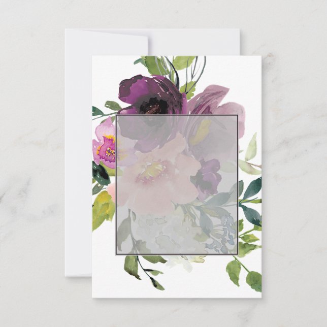 Convites Orçamento em branco casamento floral rosa e roxo  (Frente)