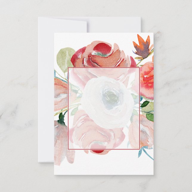 Convites Orçamento em branco casamento floral rosa e vermel (Frente)