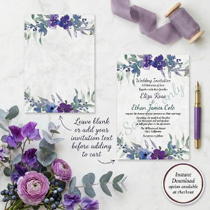 Convites Orçamento em branco casamento floral roxo e azul