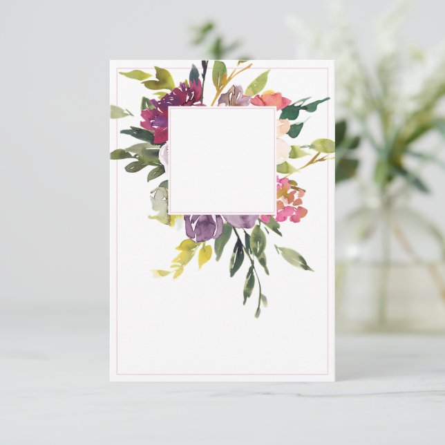 Convites Orçamento em branco casamento floral roxo e Borgon (Em pé/Frente)