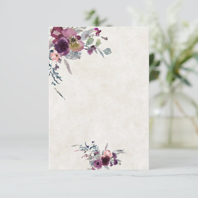 Convites Orçamento em branco casamentos florais rosa e Borg (Em pé/Frente)