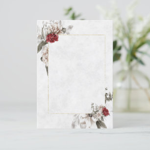 Convites Orçamento em branco floral em vermelho e névoa cas