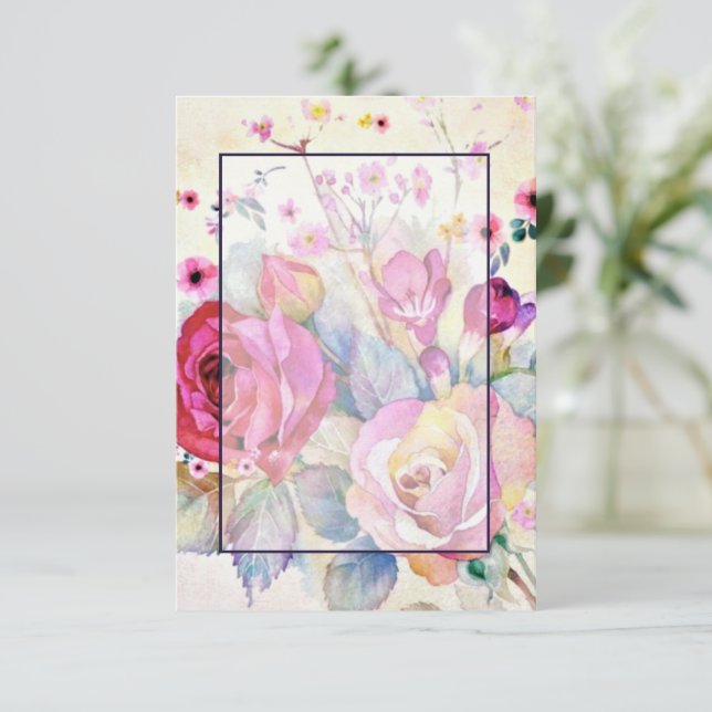 Convites Orçamento em branco floral rosa casamento  (Em pé/Frente)