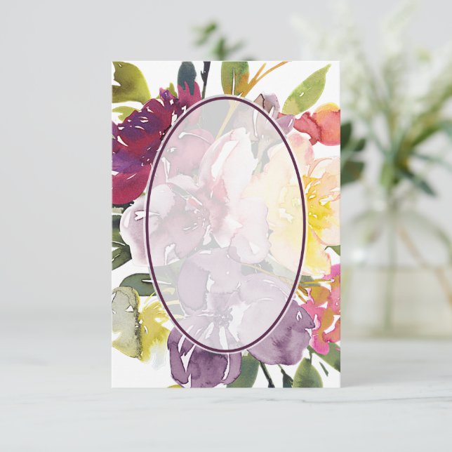 Convites Orçamento em branco Floral roxa e amarela de casam (Em pé/Frente)