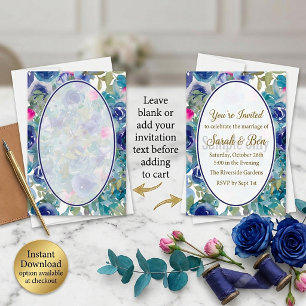 Convites Orçamento em branco Fundo floral azul casamento