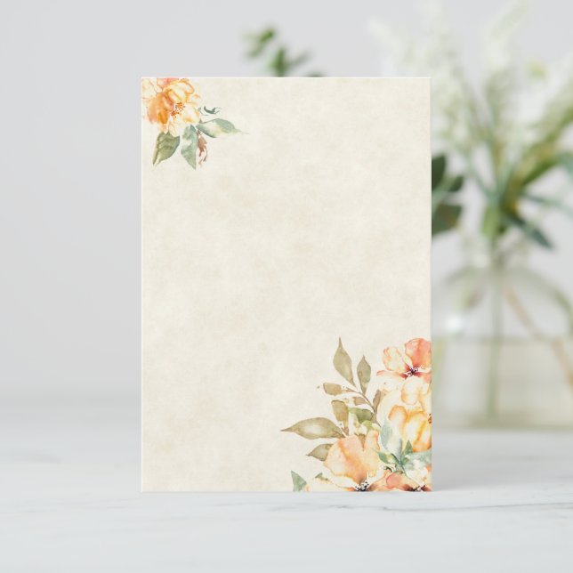 Convites Orçamento em branco Laranja e floral amarelo casam (Em pé/Frente)