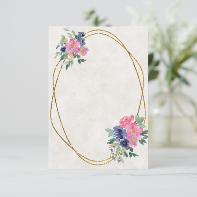 Convites Orçamento em branco Pink e floral casamento azul  (Em pé/Frente)