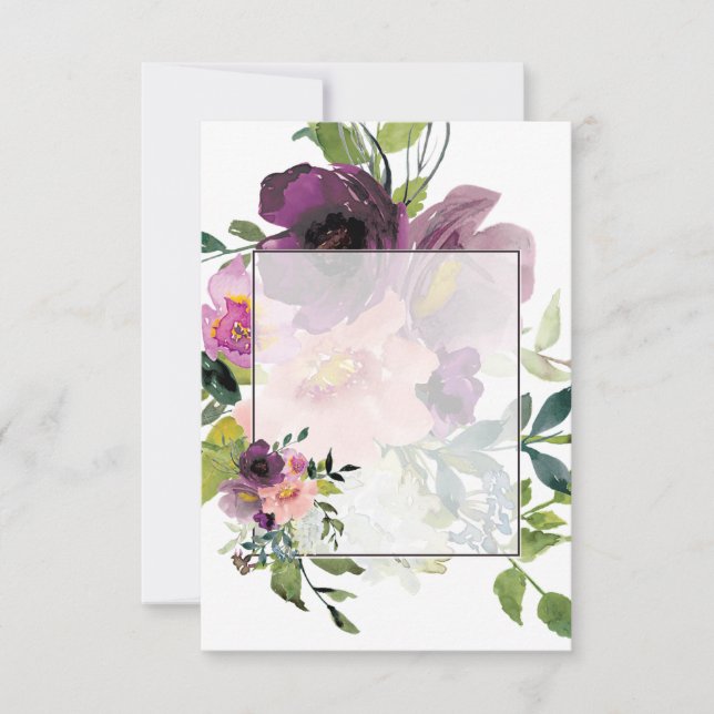 Convites Orçamento em branco Pink e floral roxo para casame (Frente)