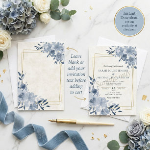 Convites Orçamento em branco Quadro de casamento floral azu
