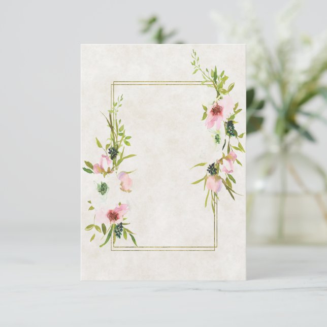 Convites Orçamento em branco Rosa e floral casamento branco (Em pé/Frente)