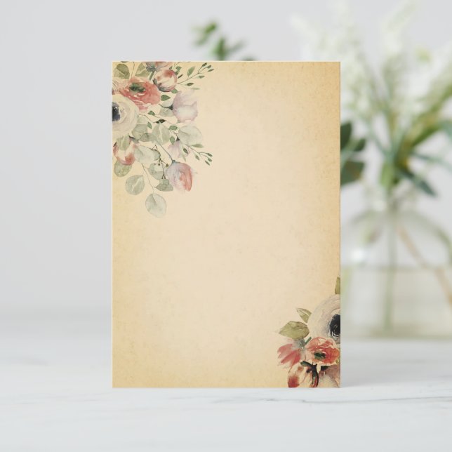 Convites Orçamento em branco rosa floral em pergaminho casa (Em pé/Frente)