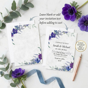 Convites Orçamento em branco Roxo e azul floral casamento 