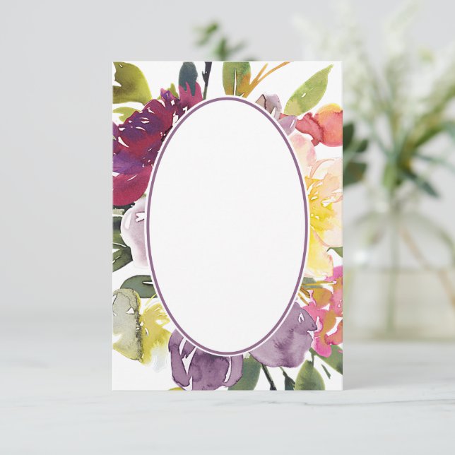 Convites Orçamento em branco Roxo e floral amarelo casament (Em pé/Frente)