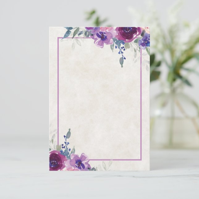 Convites Orçamento em branco roxo e floral lilás  casamento (Em pé/Frente)