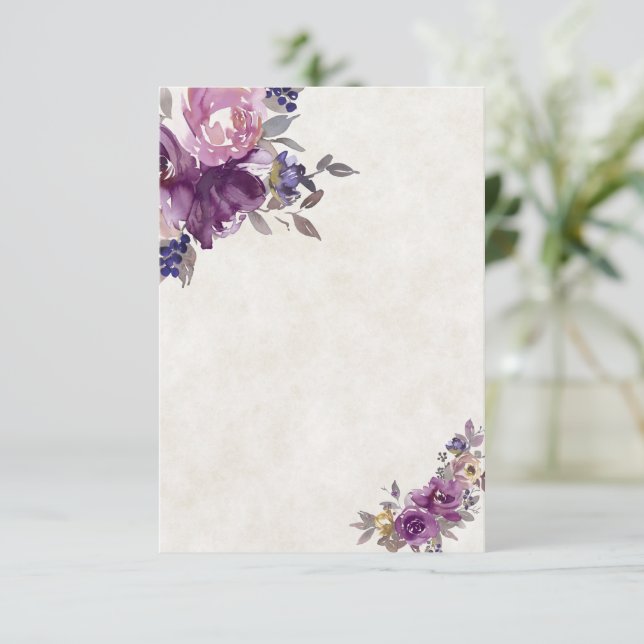 Convites Orçamento em branco Violet floral aquarela casamen (Em pé/Frente)