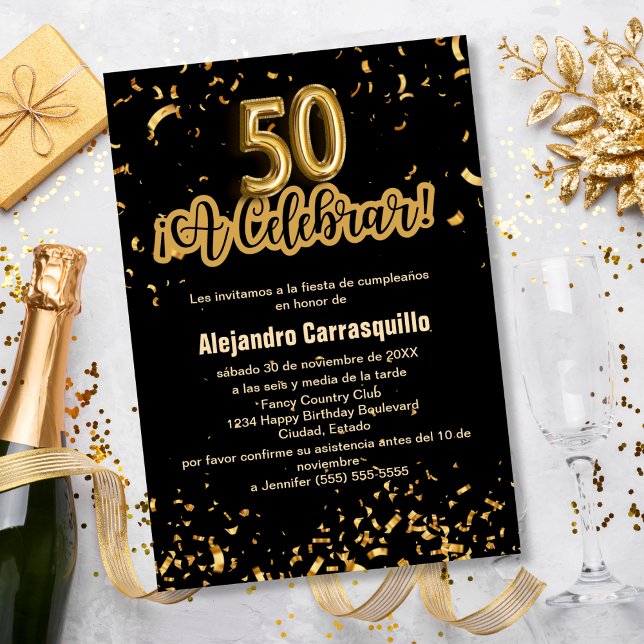 Convites Orçamento Espanhol Confetes Preto e Dourado Aniver (Criador carregado)