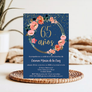 Convites Orçamento Espanhol Dourado Azul Rosa Floral 65º An