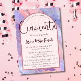 Convites Orçamento Espanhol Púrpura Rosa Agate 50º Aniversá