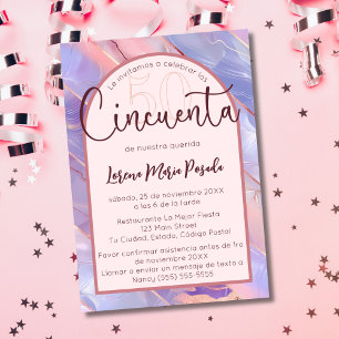 Convites Orçamento Espanhol Púrpura Rosa Agate 50º Aniversá