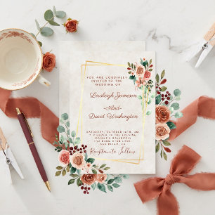 Convites Orçamento Rosa bonita e dourado casamento 
