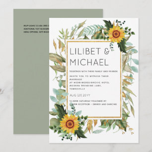 Convites Orçamento Rústicos Girassóis BOHO Casamento Verde