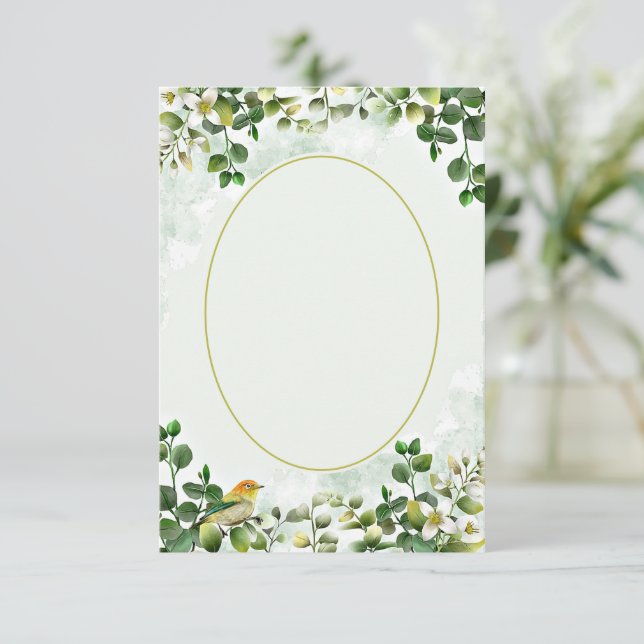 Convites Orçamento simples Eucalipto em verde e dourado par (Em pé/Frente)