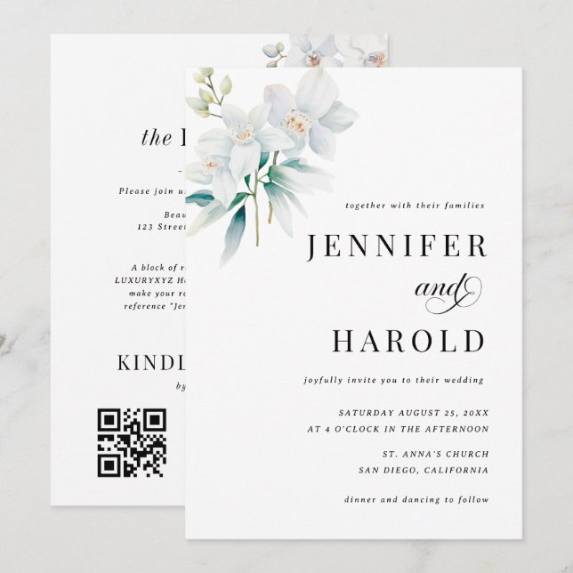Convites Orchid Floral Minimal Plain All in One Wedding (Frente/Verso)