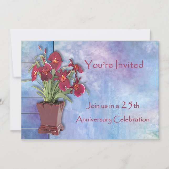 Convites Orchids and Watercolor 25th Anniversary (Frente)
