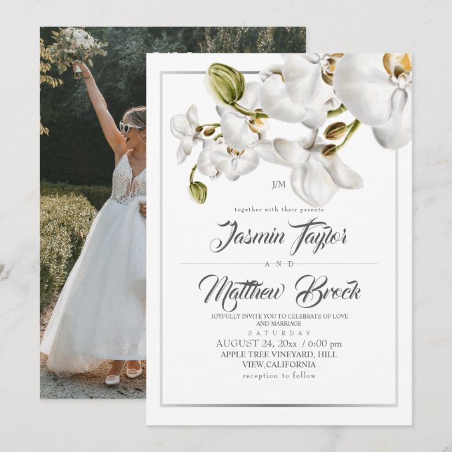 Convites Orchids Frame Elegant Wedding Photo (Frente/Verso)
