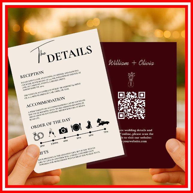 Convites Ordem de Eventos de Casamento Formal Burgundy & Ma (Criador carregado)