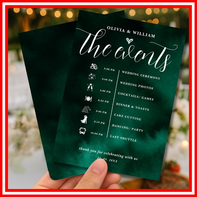 Convites Ordem de Eventos de Casamento Verde Esmeralda (Criador carregado)