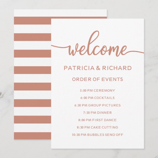 Convites Ordem de Eventos do Casamento Cronograma Rosa Dour (Frente/Verso)