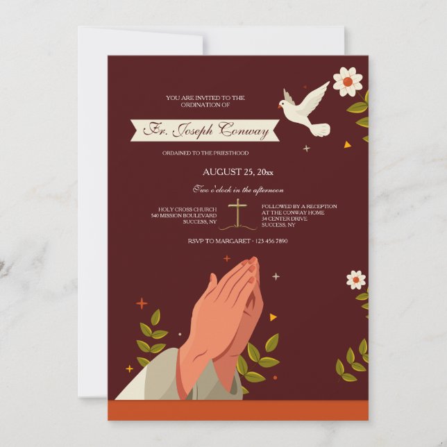 Convites Ordenação Sacerdotal Mãos em Oração (Frente)