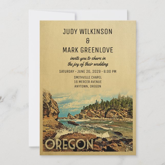 Convites Oregon Wedding Invitation Vintage Médio Century (Frente)