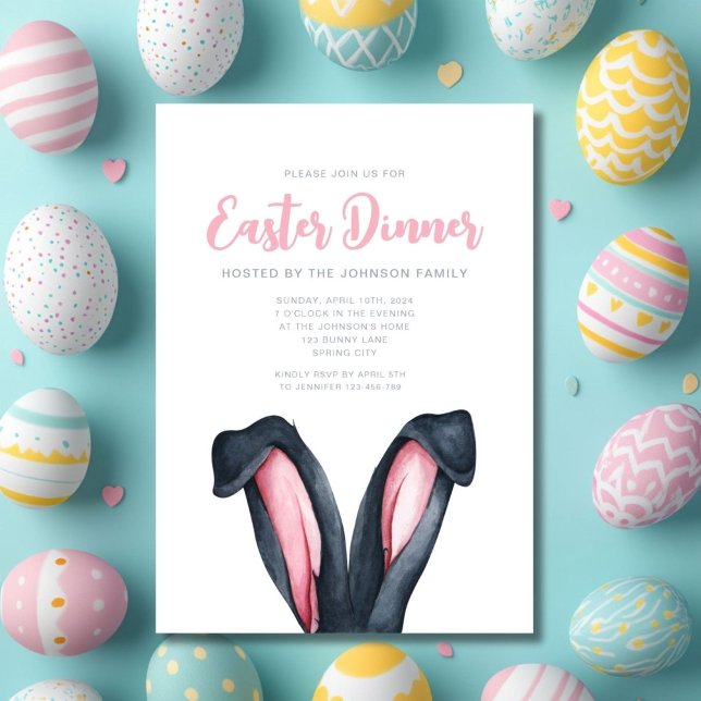 Convites Orelhas de Coelho Engraçadas Jantar de Páscoa (Funny Bunny Ears Easter Dinner Invitation)
