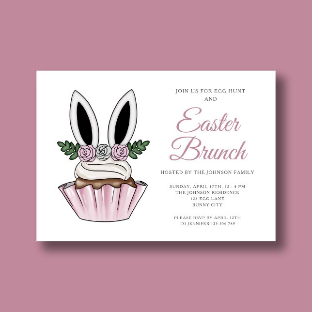 Convites Orelhas de Coelho Rosa Fofo Brunch de Páscoa (Cute Pink Bunny Ears Easter Brunch Invitation)