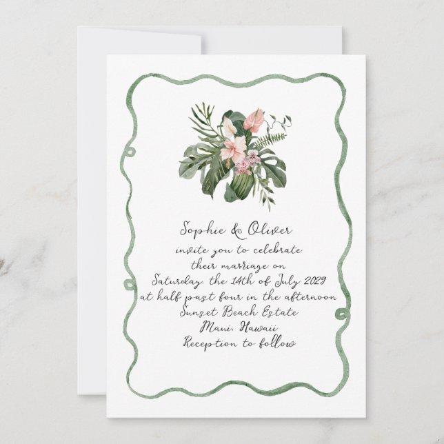 Convites Organic Modern Tropical Wedding Invitation (Frente)
