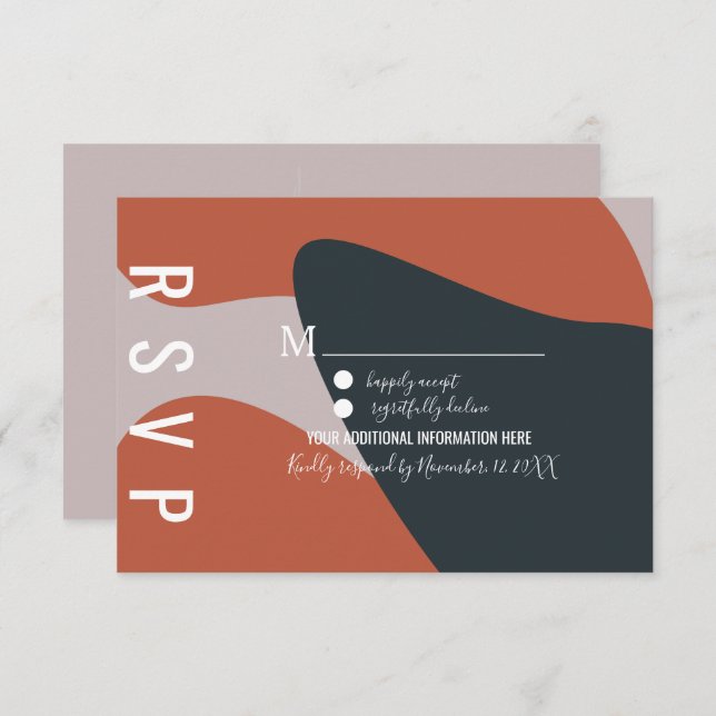 Convites Orgânico Terracotta Blue Weding RSVP (Frente/Verso)